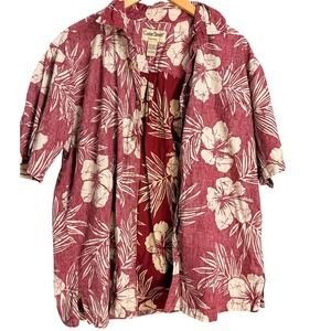 Cooke Street Honolulu Mens Large Red Hibiscus Floral Reverse Print Aloha Shirt